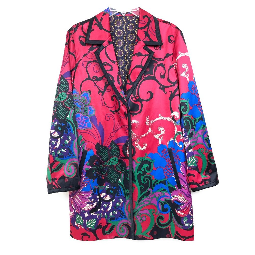 Satiny Large Red Multi Asian Inspired Blazer